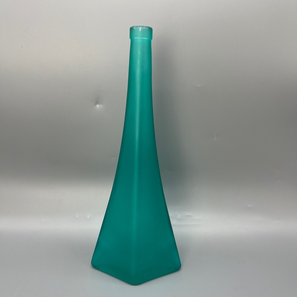 Vintage Asymmetrical Tall Bottle‎ Pressed Glass Frosted Teal Numbered Stamped - Picture 2 of 12